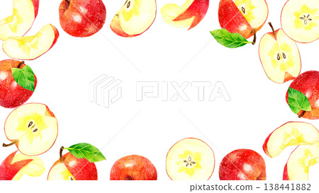 Apple frame with various peeling methods - Hand-drawn watercolor illustration background material for fruits and vegetables Apple frame with various peeling methods - Hand-drawn watercolor illustration background material for fruits and vegetables 138441882