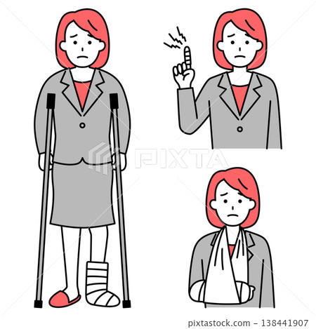 A set of women in suits with injuries to their fingers, arms, and legs. A set of women in suits with injuries to their fingers, arms, and legs. 138441907