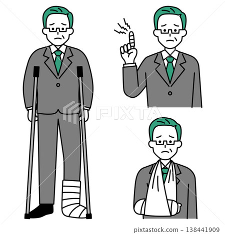 一群身穿西裝的中年男子,手指、手臂和腿部都有傷。 一群身穿西裝的中年男子,手指、手臂和腿部都有傷。 138441909