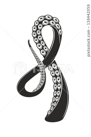 Octopus or cuttlefish cephalopod tentacle graphic tattoo or sticker. Octopus fantasy creature arm tattoo, ocean underwater monster leg with suckers vector decoration. Kraken hand sticker or print Octopus or cuttlefish cephalopod tentacle graphic tattoo or sticker. Octopus fantasy creature arm tattoo, ocean underwater monster leg with suckers vector decoration. Kraken hand sticker or print 138442059