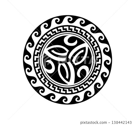 Maori sun ornate medallion warrior graphic black tattoo or symbol. Maori tribe folk decoration, Polynesian warrior abstract symbol. New Zealand ethnic graphic tattoo Maori sun ornate medallion warrior graphic black tattoo or symbol. Maori tribe folk decoration, Polynesian warrior abstract symbol. New Zealand ethnic graphic tattoo 138442143
