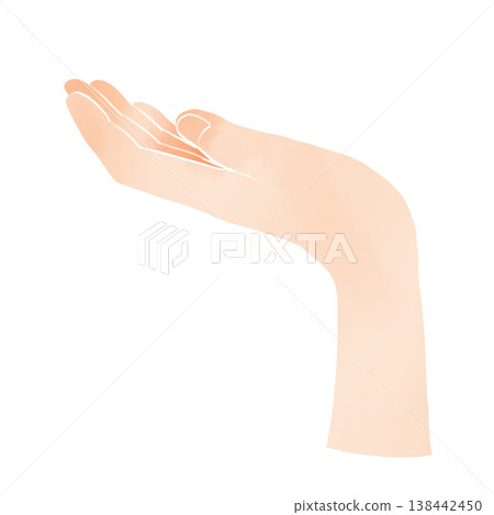 Watercolor-style illustration of a hand, palm facing upwards. 138442450