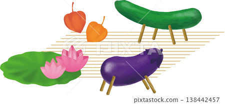 盂蘭盆節和彼岸節供品：神馬和神牛（水彩插畫素材） 138442457