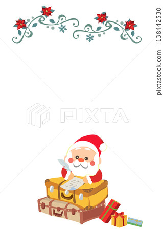 Santa Claus writing a letter on top of a suitcase in a winter frame (vertical) Santa Claus writing a letter on top of a suitcase in a winter frame (vertical) 138442530