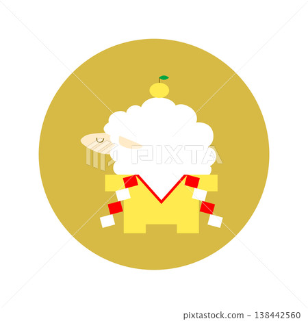 鏡餅（新年年糕）上的可愛綿羊插圖 [新年賀卡/新年祝福] 138442560