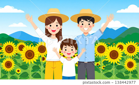One summer day, the family went to a sunflower field. One summer day, the family went to a sunflower field. 138442977