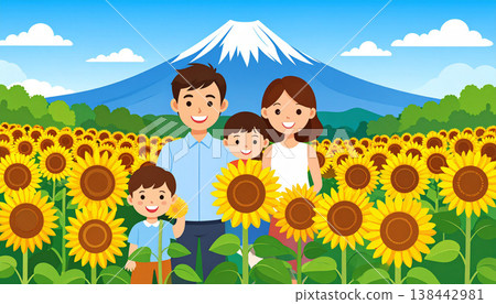 One summer day, the family went to a sunflower field. One summer day, the family went to a sunflower field. 138442981