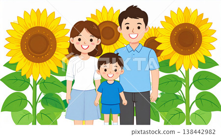 One summer day, the family went to a sunflower field. 138442982