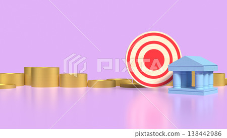 Financial Target Success With Bank And Coins Concept 3d render. 138442986