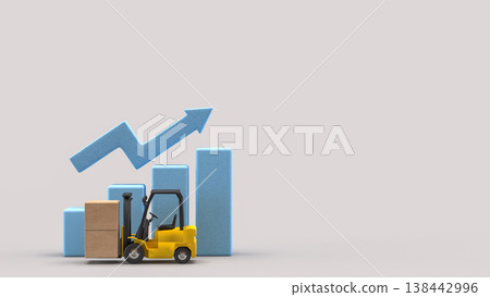 Logistics Growth Concept With Forklift And Rising Chart 3d render. Logistics Growth Concept With Forklift And Rising Chart 3d render. 138442996