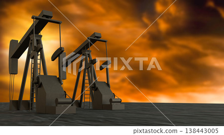 Oil Pump Jack At Sunset Petroleum Industry Energy Concept 3d render. 138443005