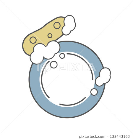 A simple illustration of washing dishes with a foaming sponge (dishwashing, kitchen supplies, blue, clean). A simple illustration of washing dishes with a foaming sponge (dishwashing, kitchen supplies, blue, clean). 138443163