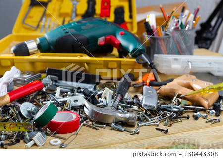 Repair tools on wooden background 138443308