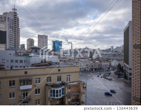 [Ukraine] Cityscape viewed from a high-rise apartment terrace in Kyiv, the capital. 138443639