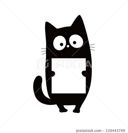 A cute, simple, hand-drawn style illustration of a black cat holding a card. Copy space available. A cute, simple, hand-drawn style illustration of a black cat holding a card. Copy space available. 138443749