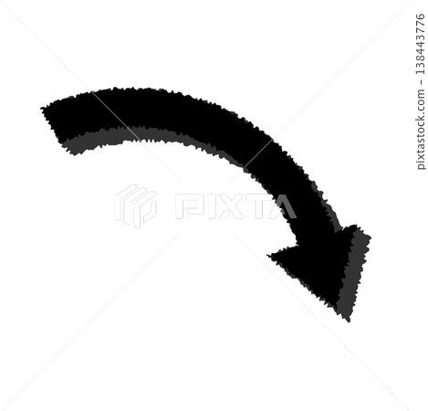 A rough, hand-drawn silhouette with a thick, downward-sloping arrow illustration pointing to the right. 138443776