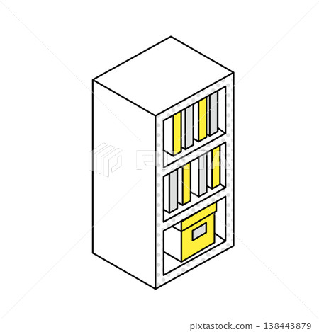 辦公室書架/文件櫃的等距線描圖(黃色) 辦公室書架/文件櫃的等距線描圖(黃色) 138443879