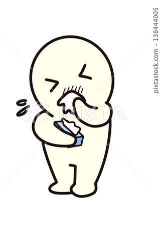 Cold, hay fever, blowing your nose, holding a tissue, sneezing, simple person Cold, hay fever, blowing your nose, holding a tissue, sneezing, simple person 138444005