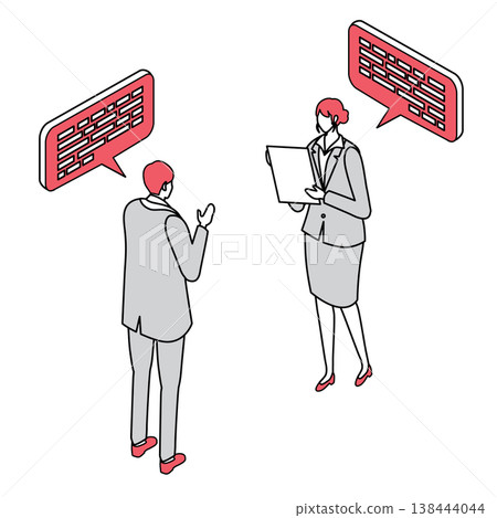 Isometric line drawing illustration of a business person conducting a business negotiation/interview. 138444044