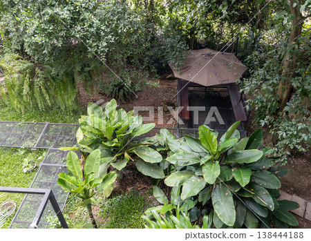 Aerial View of Metal Mesh Walkway and Garden Pavilion 138444188