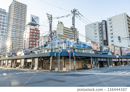 Nijo Market, a popular tourist attraction in Sapporo, Hokkaido, is lined with fresh fish shops. Nijo Market, a popular tourist attraction in Sapporo, Hokkaido, is lined with fresh fish shops. 138444387