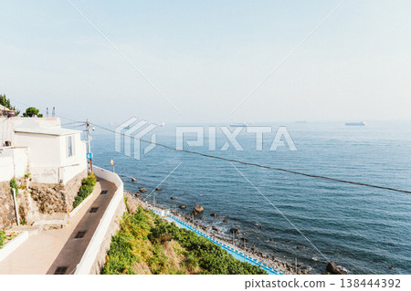 Korea Busan Heinyoul Culture Village Sea Blue Sky Streetscape 138444392