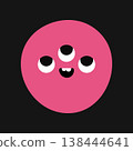 Flat vector cute cosmic planet character. Colorful alien monster face, playful multi-eye expression and bold flat vector shape. 138444641