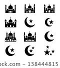 Islamic Mosque Crescent Star Icon Set 138444815