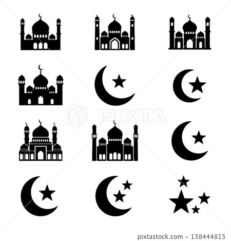 Islamic Mosque Crescent Star Icon Set Islamic Mosque Crescent Star Icon Set 138444815