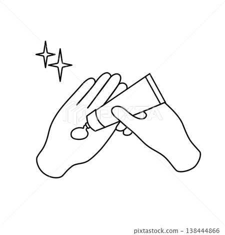 A simple line drawing illustration of hands applying hand cream (with glitter). 138444866