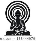 Meditating Buddha Silhouette with Concentric Halo Vector Art 138444979