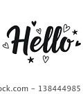 Hello Cursive Lettering with Hearts and Stars Vector 138444985