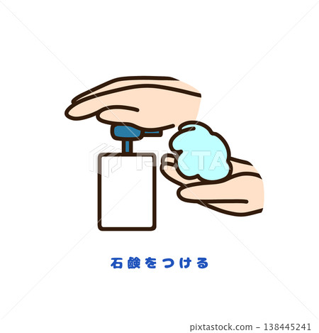 Illustration of handwashing with soap (correct handwashing, hygiene management, food poisoning prevention) 138445241