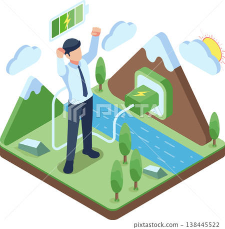 Isometric Businessman Recharging Energy from Nature Isometric Businessman Recharging Energy from Nature 138445522