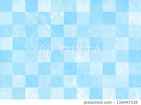 Blue Japanese paper with a piled-up texture and a checkered pattern. 138445526