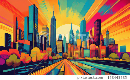 一幅復古而充滿活力的市中心插圖 138445585