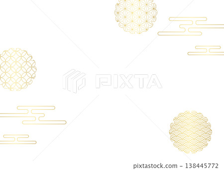Japanese-style decorative frame, clouds, and Japanese patterns Japanese-style decorative frame, clouds, and Japanese patterns 138445772