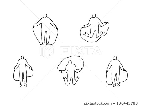 A set of loosely drawn, hand-drawn illustrations (line art) of a person jumping rope. A set of loosely drawn, hand-drawn illustrations (line art) of a person jumping rope. 138445788