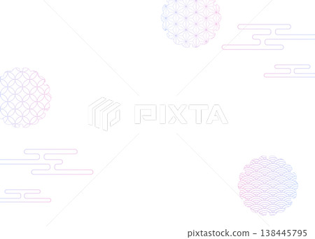 Japanese-style decorative frame, clouds, and Japanese patterns Japanese-style decorative frame, clouds, and Japanese patterns 138445795