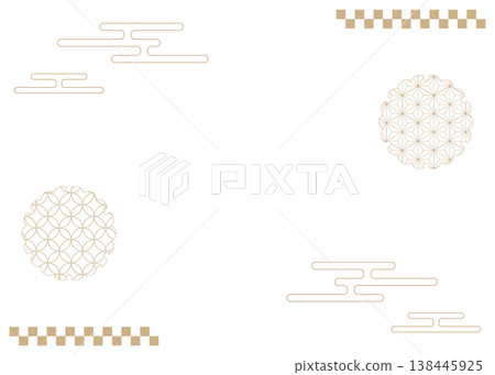 Japanese-style decorative frame, clouds, and Japanese patterns 138445925
