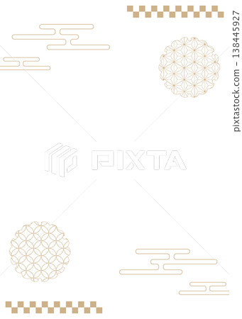 Japanese-style decorative frame, clouds, Japanese pattern, vertical orientation 138445927