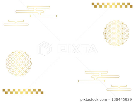 Japanese-style decorative frame, clouds, and Japanese patterns 138445929