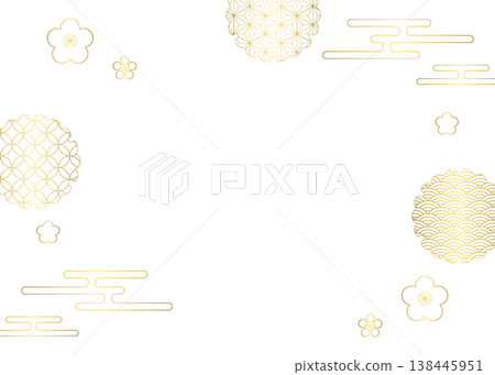 Japanese-style decorative frame, clouds, plum blossoms, and Japanese patterns Japanese-style decorative frame, clouds, plum blossoms, and Japanese patterns 138445951