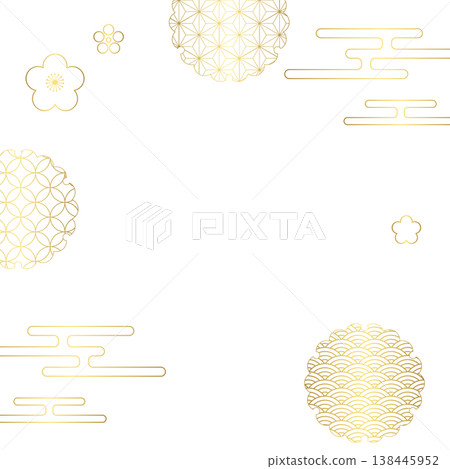 Japanese-style decorative frame, clouds, plum blossoms, and traditional Japanese patterns, square size. Japanese-style decorative frame, clouds, plum blossoms, and traditional Japanese patterns, square size. 138445952