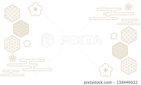 Japanese-style decorative frame, featuring clouds, plum blossoms, and traditional Japanese patterns, 16:9 aspect ratio. Japanese-style decorative frame, featuring clouds, plum blossoms, and traditional Japanese patterns, 16:9 aspect ratio. 138446012