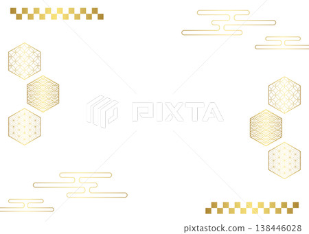 Japanese-style decorative frame, clouds, and Japanese patterns Japanese-style decorative frame, clouds, and Japanese patterns 138446028