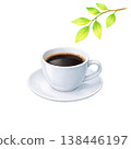 Coffee and fresh green leaves watercolor illustration. Natural and gentle cafe theme. Simple hand-drawn style design. 138446197