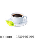 Coffee and fresh green leaves watercolor illustration. Natural and gentle cafe theme. Simple hand-drawn style design. 138446199