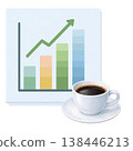 Graph and coffee watercolor illustration. Business asset representing growth and analysis. Simple and gentle design. 138446213