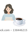 Woman with coffee, watercolor illustration. A simple and gentle design, business-related material representing work and relaxation. 138446215